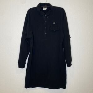 Lacoste Black Long Sleeve Partial Snap Polo Dress Preppy EUC Sz Lg Cotton